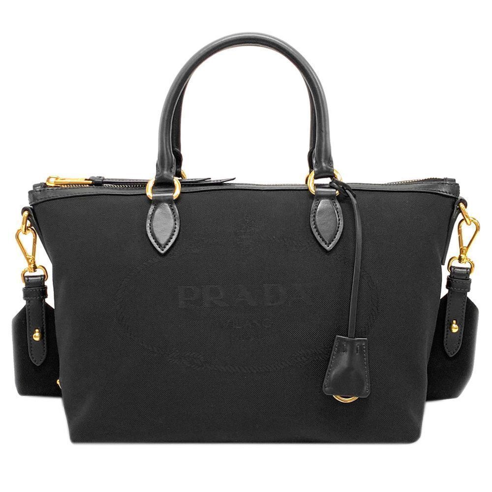 Prada Borsa A Mano Logo Jacquard Nero 2 Way Black Outlet
